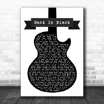 ACDC Back In Black Black & White Guitar Decorative Wall Art Gift Song Lyric Print - Ecom Groot