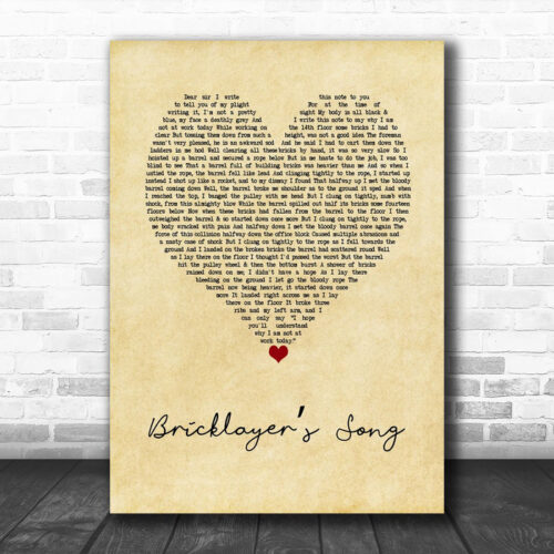 Ray Stevens Bricklayers Song Vintage Heart Decorative Wall Art Gift Song Lyric Print - Ecom Groot