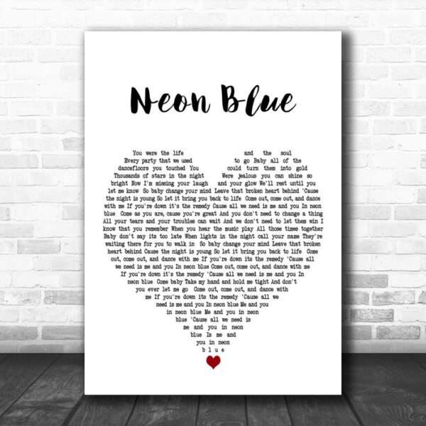 Steps Neon Blue White Heart Decorative Wall Art Gift Song Lyric Print - Ecom Groot