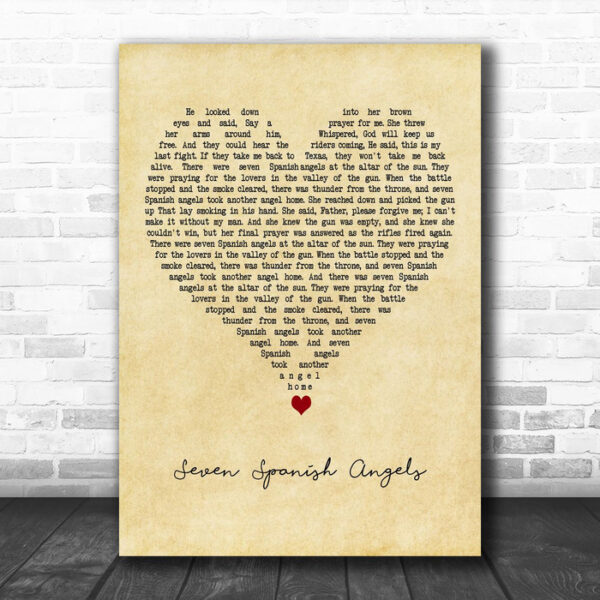 Ray Charles & Willie Nelson Seven Spanish Angels Vintage Heart Wall Art Song Lyric Print - Ecom Groot