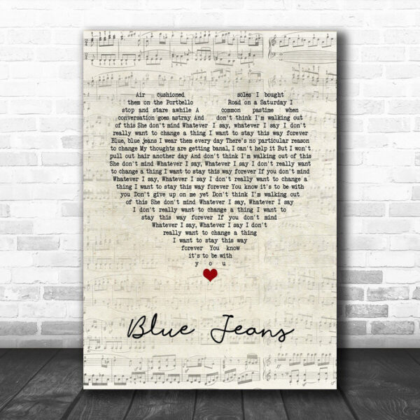 Blur Blue Jeans Script Heart Song Lyric Print - Ecom Groot