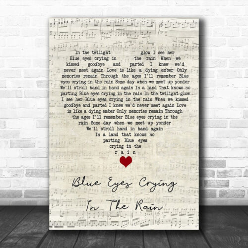 Willie Nelson Blue Eyes Crying In The Rain Script Heart Song Lyric Wall Art Print - Ecom Groot