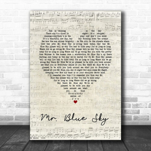 Elo Mr. Blue Sky Script Heart Song Lyric Print - Ecom Groot