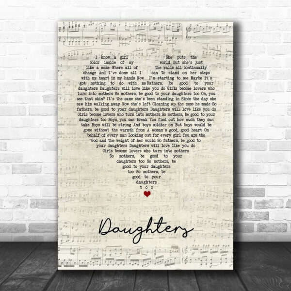 John Mayer Daughters Script Heart Song Lyric Print - Ecom Groot