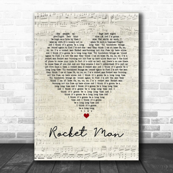 Elton John Rocket Man Script Heart Song Lyric Music Poster Print - Ecom Groot