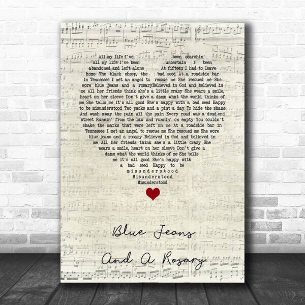 Kid Rock Blue Jeans And A Rosary Script Heart Song Lyric Print - Ecom Groot