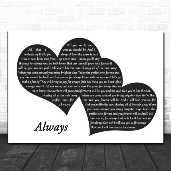 Atlantic Starr Always Landscape Black & White Two Hearts Song Lyric Art Print - Ecom Groot