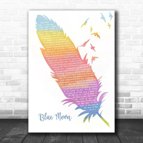 Upchurch Blue Moon Watercolour Feather & Birds Song Lyric Print - Ecom Groot