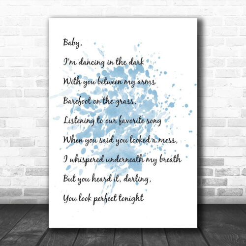 Blue White & Black Ed Sheeran Perfect Song Lyric Canvas Music Wall Art Print - Ecom Groot