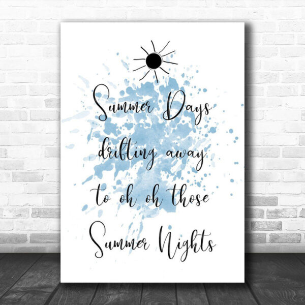 Blue Grease Summer Nights Song Lyric Canvas Music Wall Art Print - Ecom Groot