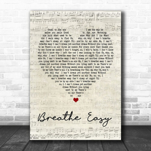 Blue Breathe Easy Script Heart Song Lyric Quote Print - Ecom Groot