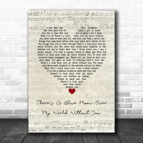 Daniel O'Donnell There's A Blue Moon Over My World Without You Script Heart Song Lyric Wall Art Print - Ecom Groot