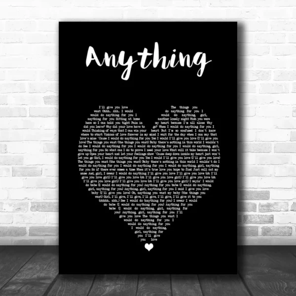 3T Anything Black Heart Song Lyric Art Print - Ecom Groot