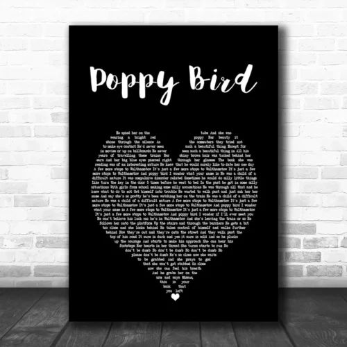 Bromheads Jacket Poppy Bird Black Heart Song Lyric Music Art Print - Ecom Groot