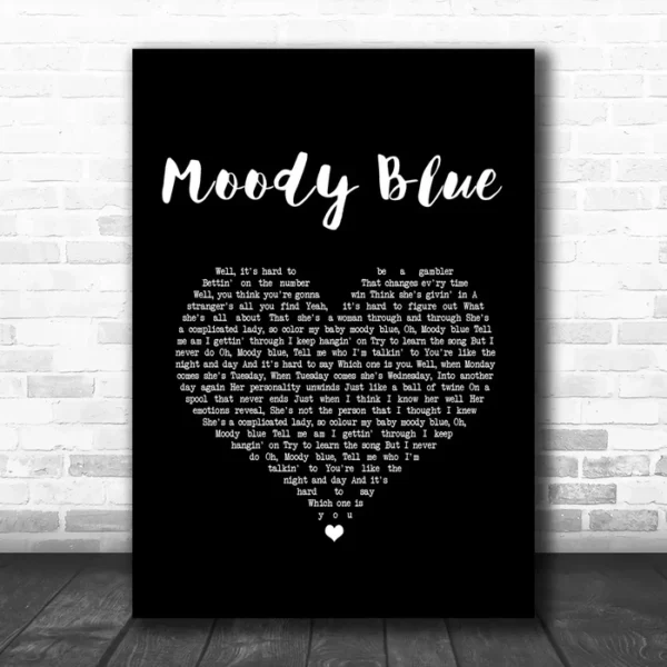 Elvis Presley Moody Blue Black Heart Song Lyric Music Art Print - Ecom Groot