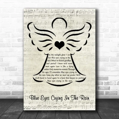 Willie Nelson Blue Eyes Crying In The Rain Music Script Angel Song Lyric Art Print - Ecom Groot