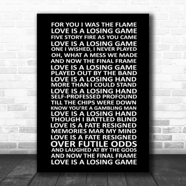 Amy Winehouse Love Is A Losing Game Black White Song Lyric Music Wall Art Print - Ecom Groot