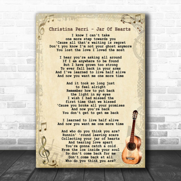 Christina Perri Jar Of Hearts Song Lyric Vintage Music Wall Art Print - Ecom Groot