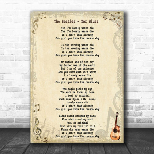 The Beatles Yer Blues Song Lyric Music Wall Art Print - Ecom Groot