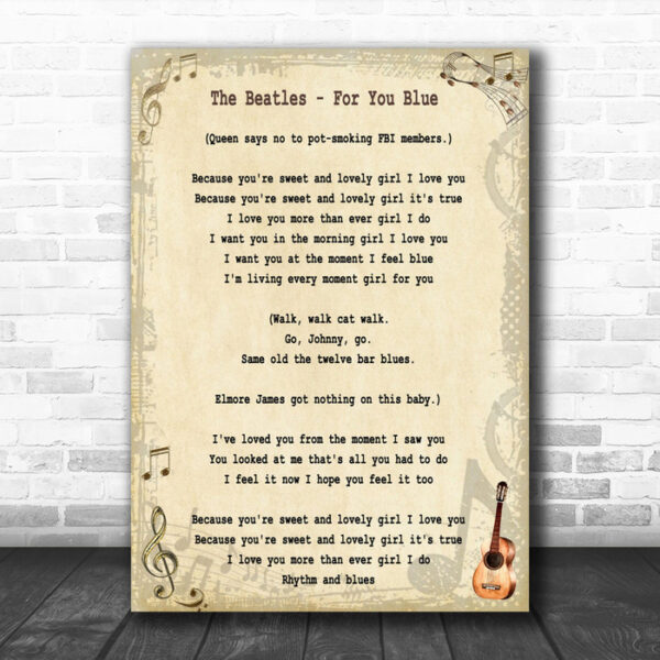 The Beatles For You Blue Song Lyric Music Wall Art Print - Ecom Groot