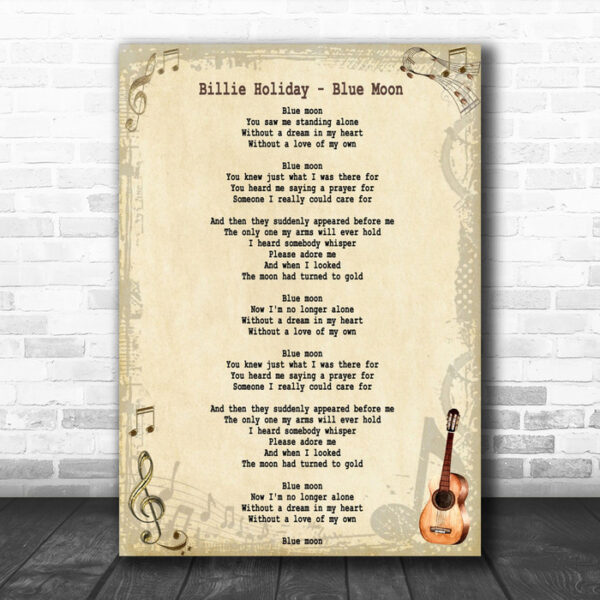 Billie Holiday Blue Moon Song Lyric Music Wall Art Print - Ecom Groot