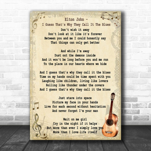 I Guess That's Why They Call It The Blues Song Lyric Vintage Music Wall Art Print - Ecom Groot