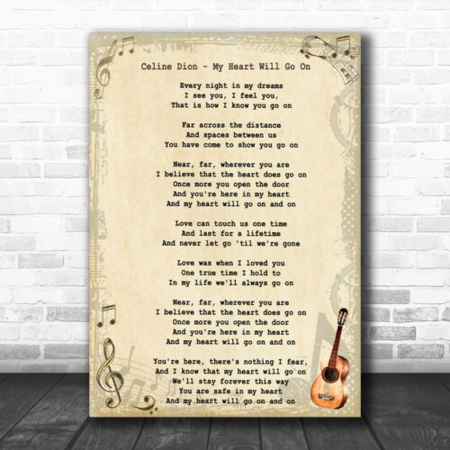 Celine Dion My Heart Will Go On Vintage Guitar Song Lyric Music Wall Art Print - Ecom Groot