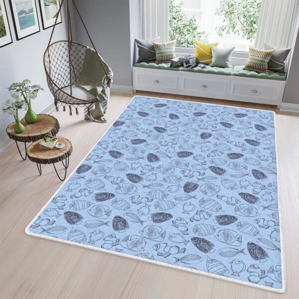 Trendy Summer Design Hand Drawn Tropical And Fishes Area Rug