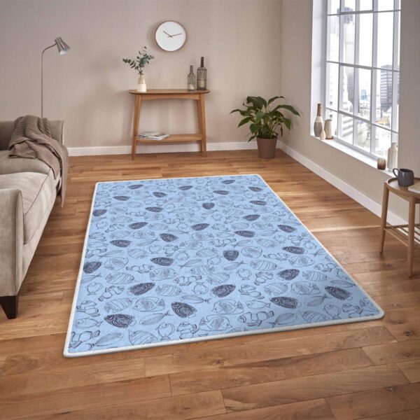 Trendy Summer Design Hand Drawn Tropical And Fishes Area Rug