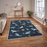 Seamless Pattern Astronaut Shark Space Background Area Rugs