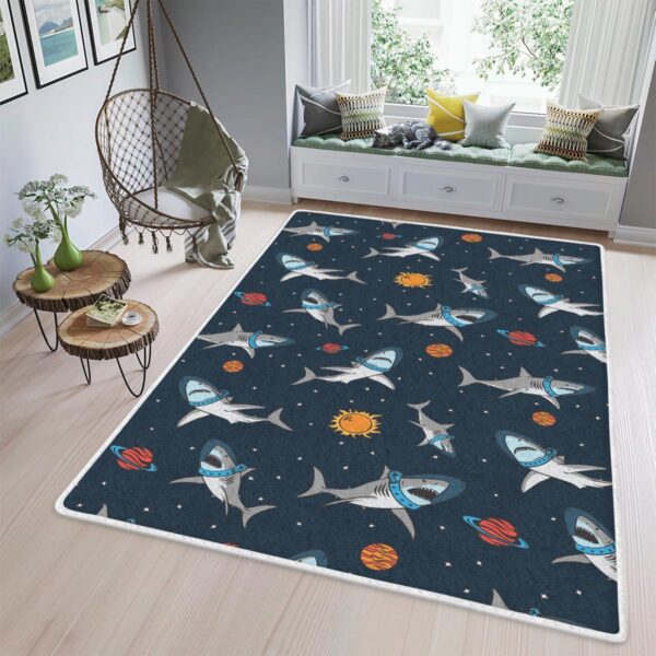 Seamless Pattern Astronaut Shark Space Background Area Rugs