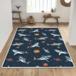 Seamless Pattern Astronaut Shark Space Background Area Rugs