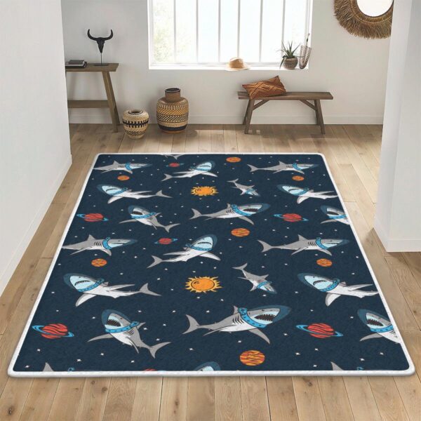 Seamless Pattern Astronaut Shark Space Background Area Rugs