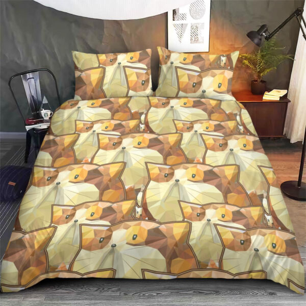 Polygon Art, Cute Cartoon Seamless Pattern, Brown Cat Bedding Set