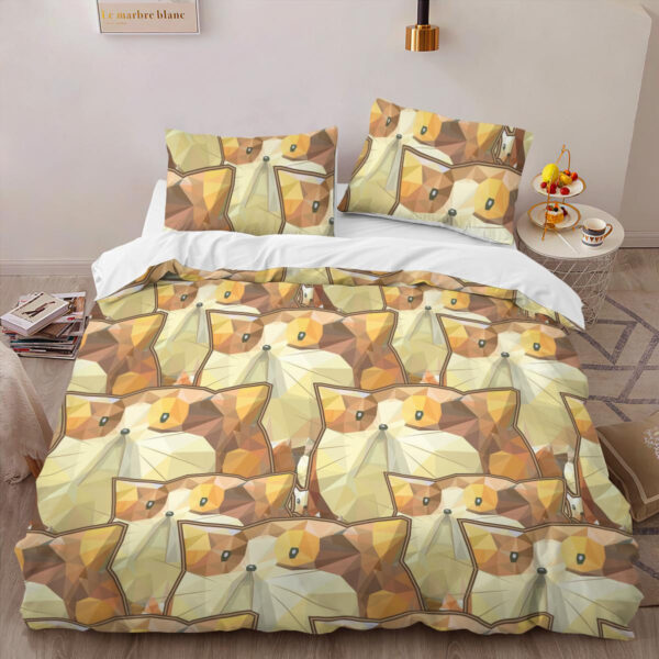 Polygon Art, Cute Cartoon Seamless Pattern, Brown Cat Bedding Set