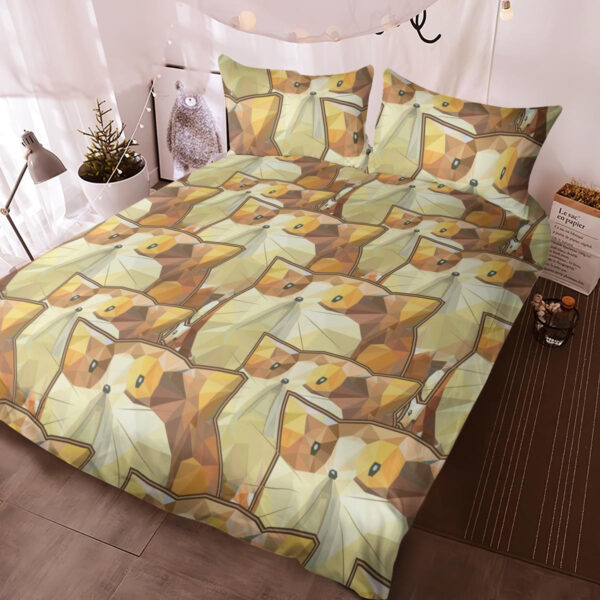 Polygon Art, Cute Cartoon Seamless Pattern, Brown Cat Bedding Set