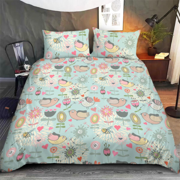 Retro Floral Seamless Pattern With A Birds And A Flowers Bedding Set