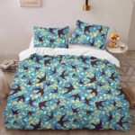 Swallows Silhouettes On A Background Of Abstract Colored Feathers Bedding Set