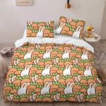 Seamless Pattern of Cartoon Rabbit and Carrot Illustration Design Bedding Set