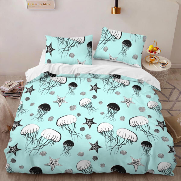 Seamless Pattern With Jellyfish, Starfish And Shell Bedding Set