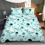 Seamless Pattern With Jellyfish, Starfish And Shell Bedding Set