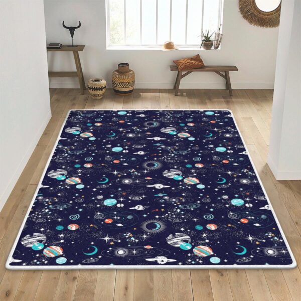 Space Stars Seamless Pattern Alien Spaceman Area Rugs