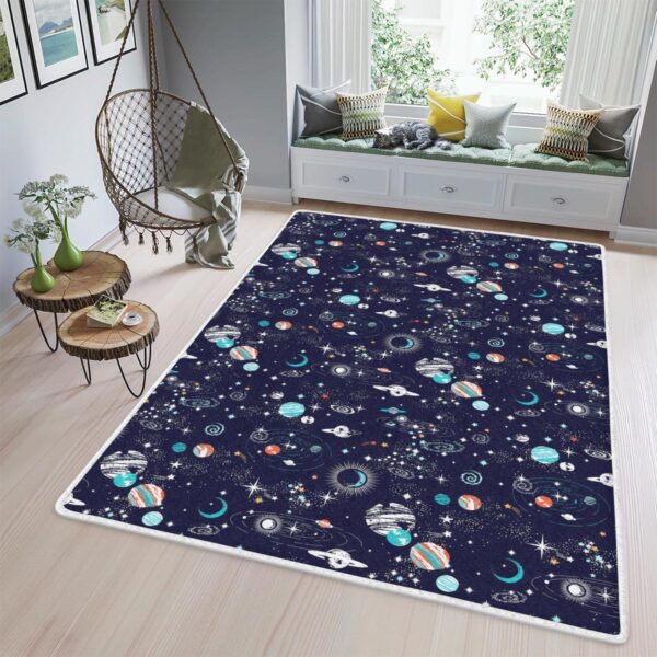 Space Stars Seamless Pattern Alien Spaceman Area Rugs