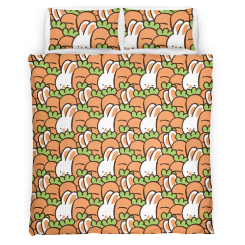 Seamless Pattern of Cartoon Rabbit and Carrot Illustration Design Bedding Set