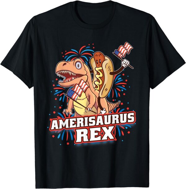 Hotdog T Rex Dinosaur 4th of July Amerisaurus Funny Gifts T-Shirt