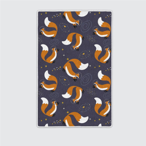 Seamless Space Pattern Fox Fashionable Childrens Area Rugs