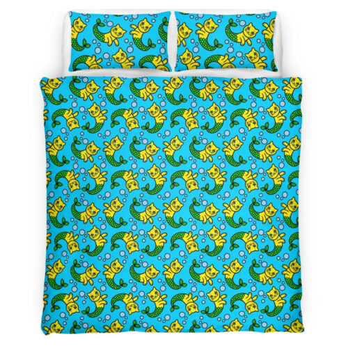 Seamless Pattern With Fairy Sea Cats Bedding Set