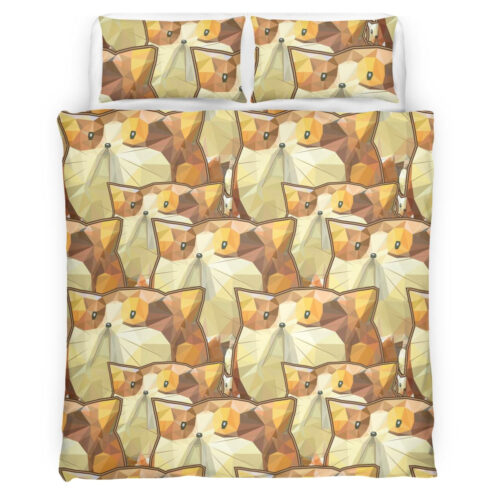 Polygon Art, Cute Cartoon Seamless Pattern, Brown Cat Bedding Set