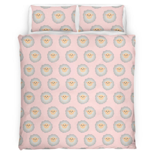 Pattern With Cute Sheep. Warm And Delicate Light Shades Bedding Set